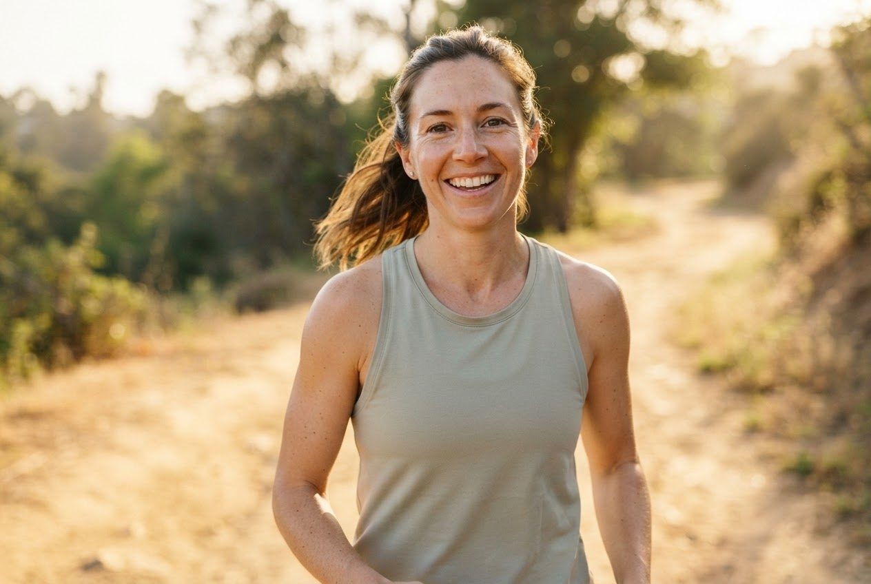 A wide bright view of the running surface itself — clean sand, sunlit trail dirt or bright track lanes — filling the frame