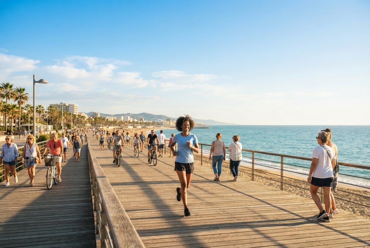 A runner slowing to a walk mid-run, entirely unbothered, smiling in the sun